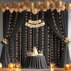 10x10ft Black Backdrop Curtains with Lights String for Parties, 2 Panels in 5'(W) x 10'(H), 2 panels in Blcak, alternate view