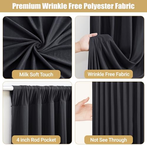 10x10ft Black Backdrop Curtains with Lights String for Parties, 2 Panels in 5'(W) x 10'(H), 2 panels in Blcak, alternate view
