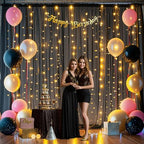 10x10ft Black Chiffon Backdrop Curtain with Lights String for Wedding Sheer Tulle Curtain Photo Backdrops Drapes, alternate