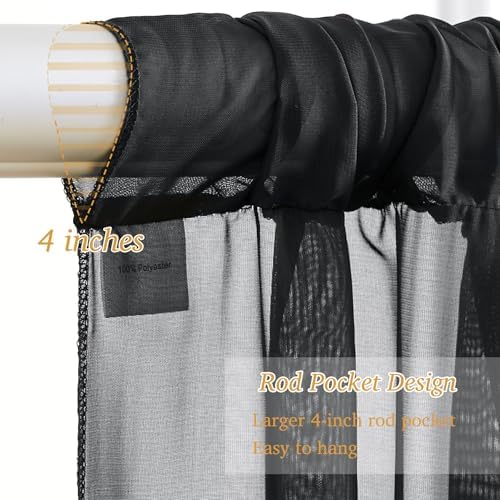 10x10ft Black Chiffon Backdrop Curtain with Lights String for Wedding Sheer Tulle Curtain Photo Backdrops Drapes, alternate