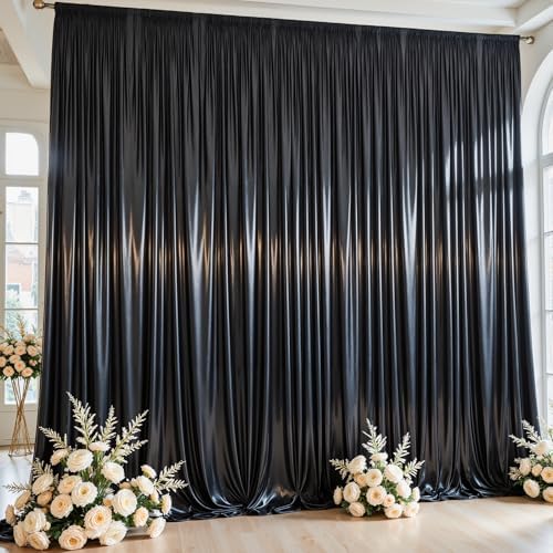 10x10ft Black Glitter Backdrop Curtain for Parties, Wrinkle Free Satin Photo Backdrop Drapes 2 Panels 5x10FT
