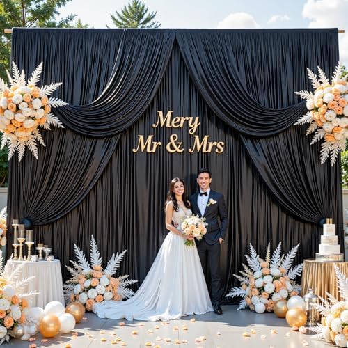 10x10ft Black Glitter Backdrop Curtain for Parties, Wrinkle Free Satin Photo Backdrop Drapes 2 Panels 5x10FT, alternate view
