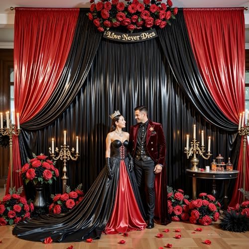 10x10ft Black Glitter Backdrop Curtain for Parties, Wrinkle Free Satin Photo Backdrop Drapes 2 Panels 5x10FT, alternate view