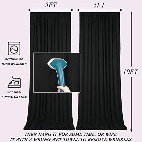 10x10ft Black Polyester Backdrop Curtain 2 Panels Party Wedding in 5x10FT 2pcs in Black, alternate view 3