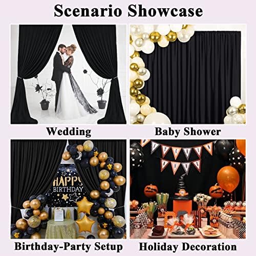 10x10ft Black Polyester Backdrop Curtain 2 Panels Party Wedding in 5x10FT 2pcs in Black, alternate view 5