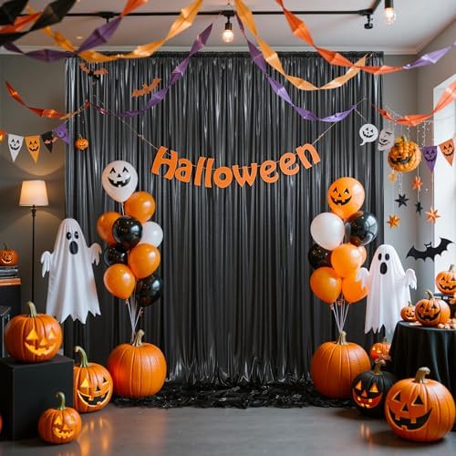 10x10ft Black Sequin Backdrop Curtains Wrinkle Free Drapes Halloween Photo in 10x10ft