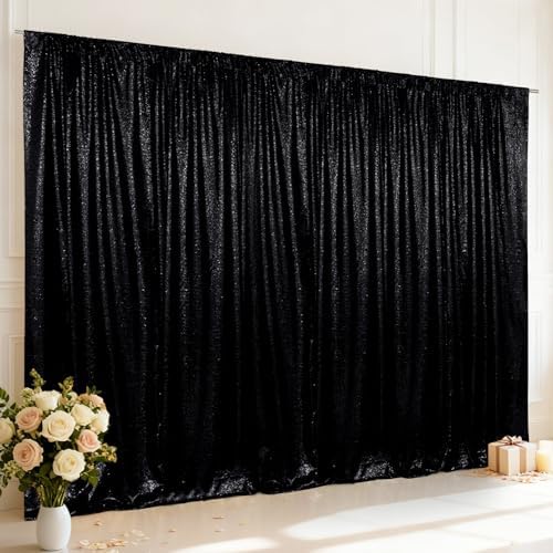 10x10ft Black Sequin Backdrop for Photography Shimmer in 10FT x 10FT in Black
