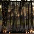 10x10ft Black Tulle Backdrop Curtain with Lights String for Parites, Sheer Photo Backdrop Drapes for Wedding