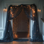 10x10ft Black Tulle Backdrop Curtain with String Lights, Wrinkle-Free Sheer Wedding Backdrop for Birthday, alternate view 3
