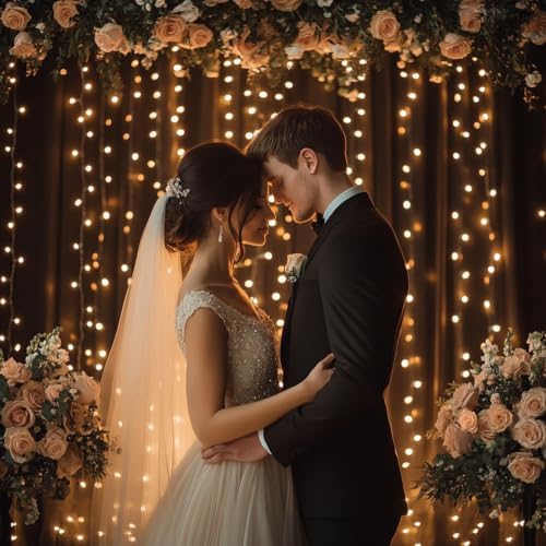 10x10ft Black Tulle Backdrop Curtain with String Lights, Wrinkle-Free Sheer Wedding Backdrop for Birthday, alternate view 4