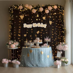 10x10ft Black Tulle Backdrop Curtain with String Lights, Wrinkle-Free Sheer Wedding Backdrop for Birthday, alternate view 5