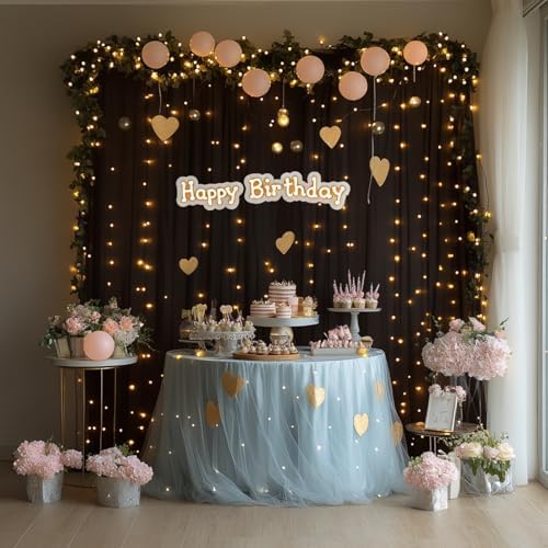10x10ft Black Tulle Backdrop Curtain with String Lights, Wrinkle-Free Sheer Wedding Backdrop for Birthday, alternate view 5