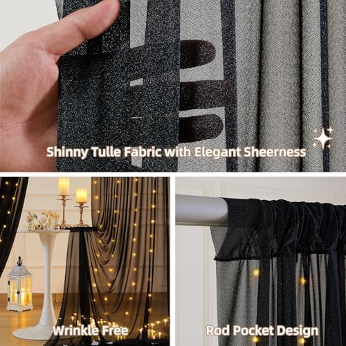 10x10FT Black Wrinkle Free Backdrop Curtains with Lights String for Parties - Photo Curtain Backdrop with Lights, alternate