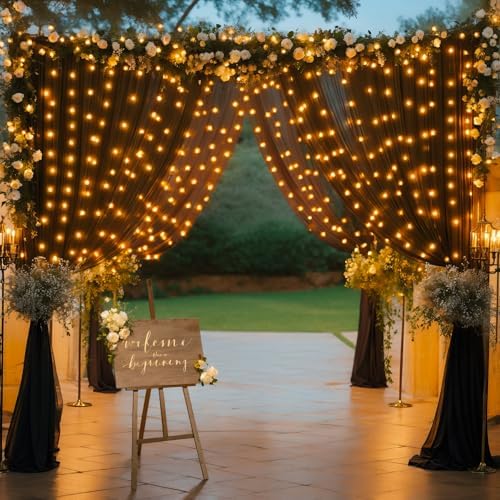 10x10FT Black Wrinkle Free Backdrop Curtains with Lights String for Parties - Photo Curtain Backdrop with Lights, alternate