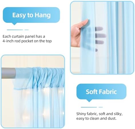 10x10ft Blue Tulle Backdrop Curtains with Lights String for Parties, Wrinkle Free Sheer Curtain Wedding Photo, alternate view