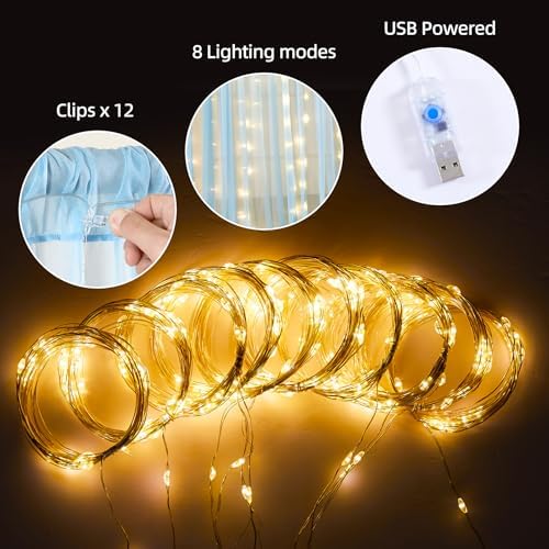 10x10ft Blue Tulle Backdrop Curtains with Lights String for Parties, Wrinkle Free Sheer Curtain Wedding Photo, alternate view