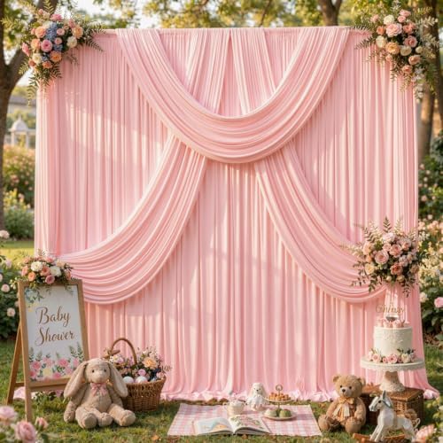 10x10ft Blush Pink Backdrop Curtains, Wrinkle Free Fabric Drapes for Backdrop, Blush Pink Photo Backdrop Drapes