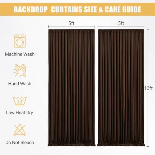 10x10ft Brown Backdrop Curtains with Lights String for Parties, 2 Panels in 5'(W) x 10'(H), 2 panels in Brown, alternate view