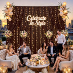 10x10ft Brown Backdrop Curtains with Lights String for Parties, 2 Panels in 5'(W) x 10'(H), 2 panels in Brown, alternate view