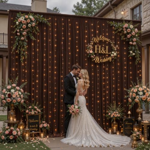 10x10ft Brown Backdrop Curtains with Lights String for Parties, 2 Panels in 5'(W) x 10'(H), 2 panels in Brown, alternate view