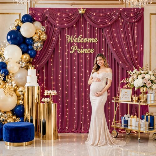 10x10ft Burgundy Backdrop Curtains with Lights String for Parties, 2 Panels in 5'(W) x 10'(H), 2 panels in, alternate view 3