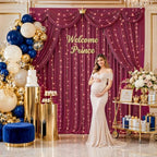 10x10ft Burgundy Backdrop Curtains with Lights String for Parties, 2 Panels in 5'(W) x 10'(H), 2 panels in, alternate view 3