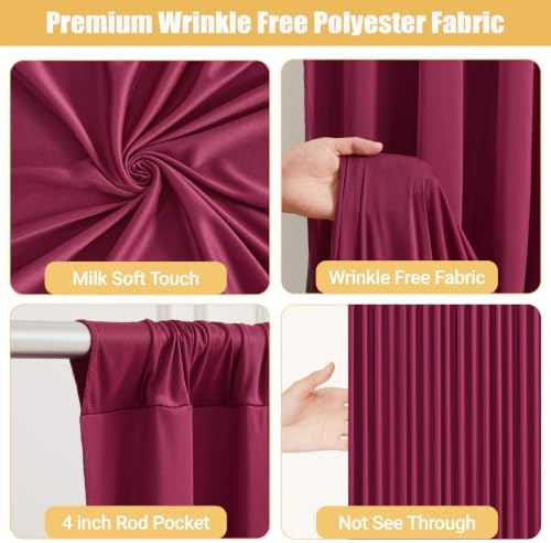 10x10ft Burgundy Backdrop Curtains with Lights String for Parties, 2 Panels in 5'(W) x 10'(H), 2 panels in, alternate view 4