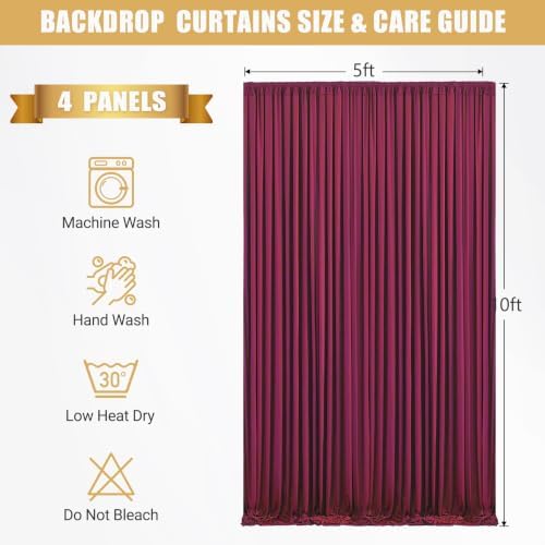 10x10ft Burgundy Backdrop Curtains with Lights String for Parties, 2 Panels in 5'(W) x 10'(H), 2 panels in, alternate view 5