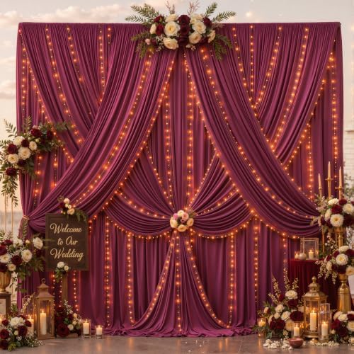10x10ft Burgundy Backdrop Curtains with Lights String for Parties, 2 Panels in 5'(W) x 10'(H), 2 panels in, alternate view 6