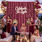 10x10ft Burgundy Backdrop Curtains with Lights String for Parties, 2 Panels in 5'(W) x 10'(H), 2 panels in, alternate view 7