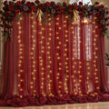 10x10ft Burgundy Tulle Backdrop Curtain with Lights String for Parites, Sheer Backdrop Curtains for Wedding Baby