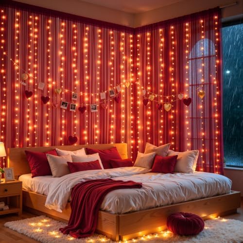 10x10ft Burgundy Tulle Backdrop Curtain with Lights String for Parites, Sheer Backdrop Curtains for Wedding Baby, alternate