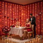 10x10ft Burgundy Tulle Backdrop Curtain with Lights String for Parites, Sheer Photo Backdrop Curtains with, alternate view 3