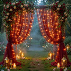 10x10ft Burgundy Tulle Backdrop Curtain with Lights String for Parites, Sheer Photo Backdrop Curtains with, alternate view 5