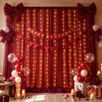 10x10ft Burgundy Tulle Backdrop Curtain with Lights String for Parites, Sheer Photo Backdrop Curtains with, alternate view 7