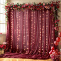 10x10FT Burgundy Wrinkle Free Backdrop Curtains with Lights String for Parties - Photo Curtain Backdrop with