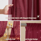 10x10FT Burgundy Wrinkle Free Backdrop Curtains with Lights String for Parties - Photo Curtain Backdrop with, alternate view