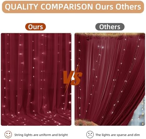 10x10FT Burgundy Wrinkle Free Backdrop Curtains with Lights String for Parties - Photo Curtain Backdrop with, alternate view
