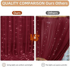 10x10FT Burgundy Wrinkle Free Backdrop Curtains with Lights String for Parties - Photo Curtain Backdrop with, alternate view