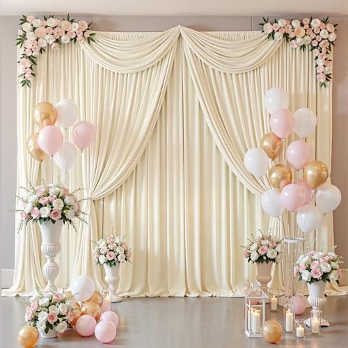 10x10ft Champagne Backdrop Curtain for Parties, Wrinkle Free Fabric Wedding Backdrop Curtain, Photo Backdrop