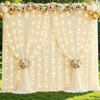 10x10ft Champagne Backdrop Curtains with Lights String for Parties,2 Panels in 5'(W) x 10'(H), 2 panels in