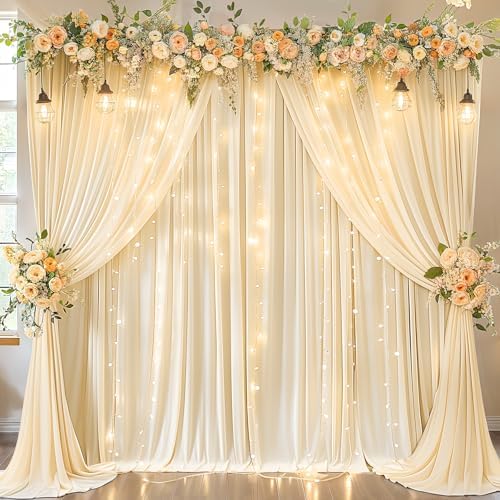 10x10ft Champagne Backdrop Curtains with Lights String for Parties,2 Panels in 5'(W) x 10'(H), 2 panels in, alternate view 2