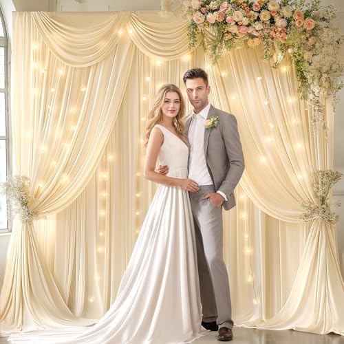 10x10ft Champagne Backdrop Curtains with Lights String for Parties,2 Panels in 5'(W) x 10'(H), 2 panels in, alternate view 3