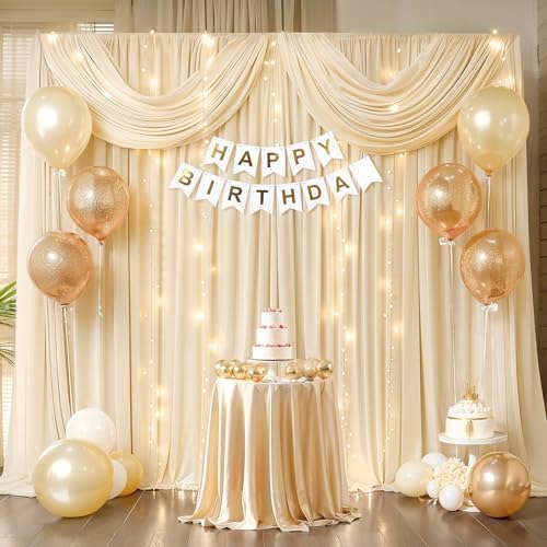 10x10ft Champagne Backdrop Curtains with Lights String for Parties,2 Panels in 5'(W) x 10'(H), 2 panels in, alternate view 6