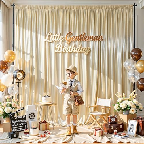 10x10ft Champagne Beige Glitter Backdrop Curtain for Parties, Wrinkle Free Satin Photo Backdrop Drapes 2 Panels, alternate