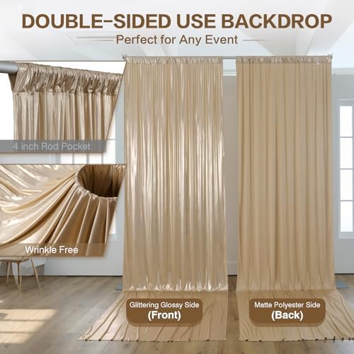 10x10FT Champagne Sequin Backdrop Curtains Wrinkle Free Drapes for Wedding in 10x10FT, alternate view 5