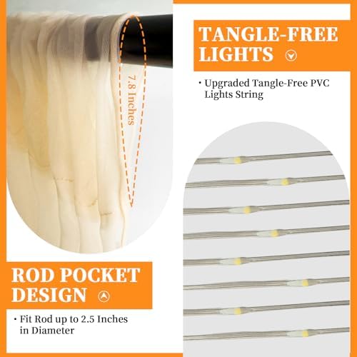 10x10ft Champagne Tulle Backdrop Curtain with String Lights, Wrinkle-Free Sheer Wedding Backdrop for Birthday, alternate view