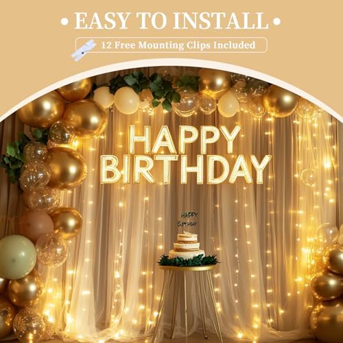 10x10ft Champagne Tulle Backdrop Curtain with String Lights, Wrinkle-Free Sheer Wedding Backdrop for Birthday, alternate view