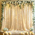 10x10ft Champagne Tulle Backdrop Curtains with Lights String for Parties, Wrinkle Free Sheer Curtain Wedding