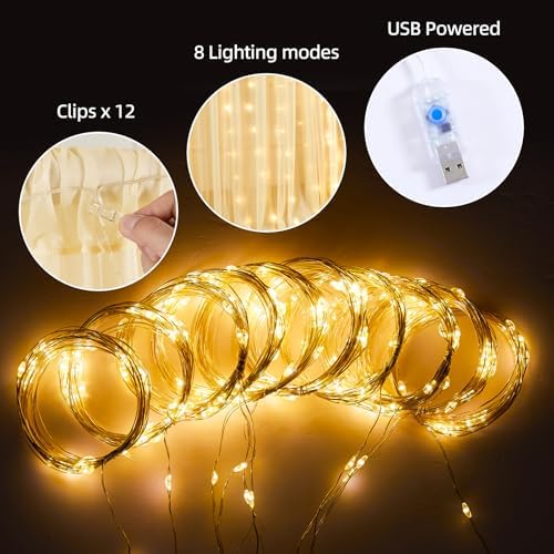 10x10ft Champagne Tulle Backdrop Curtains with Lights String for Parties, Wrinkle Free Sheer Curtain Wedding, alternate view